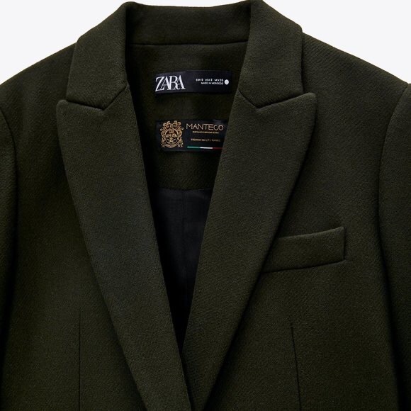 Zara Manteco Italian Wool Blend Olive Green Long Coat Small - Picture 3 of 8